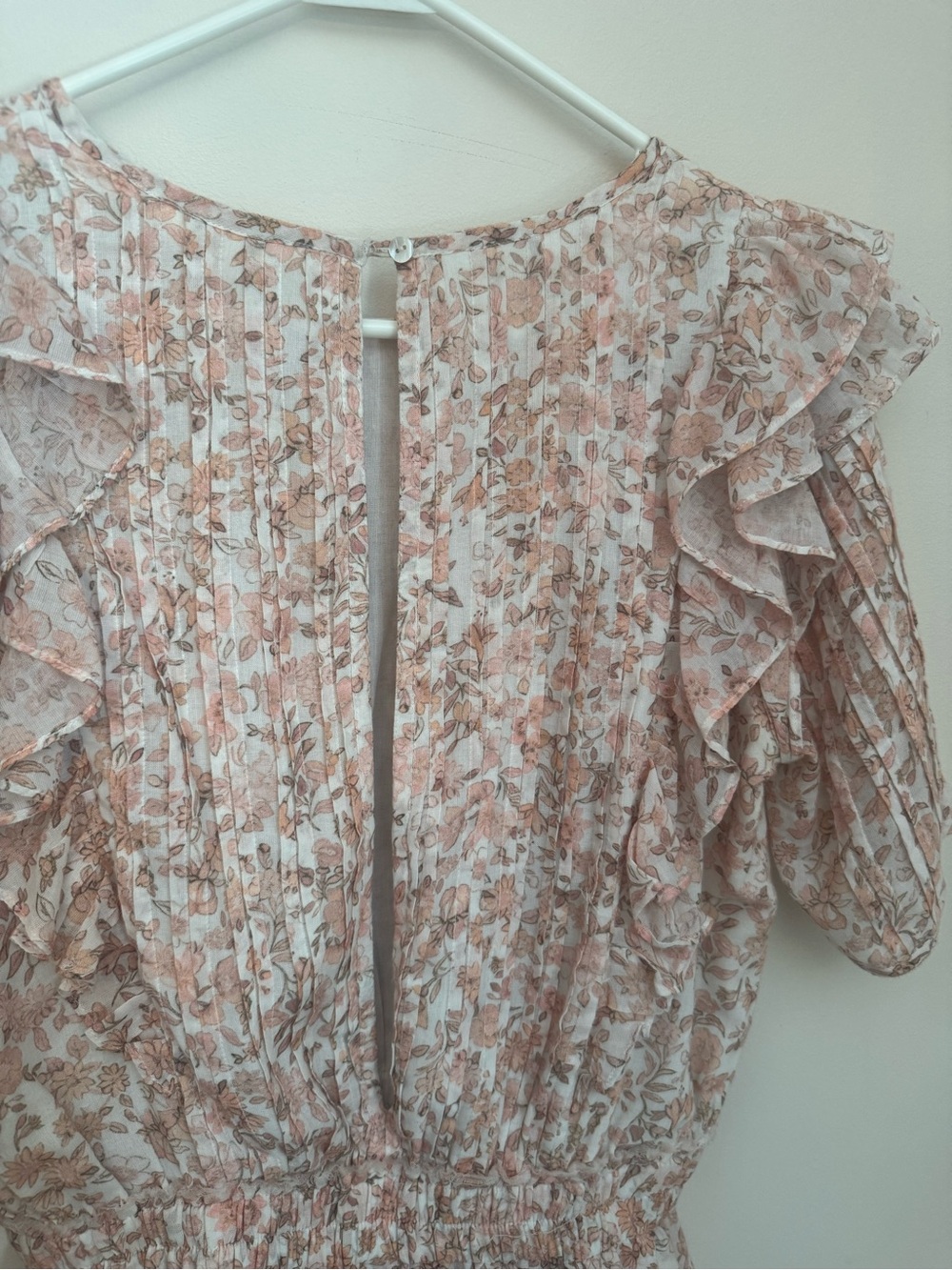 LoveShackFancy Natasha Mini Dress Size Medium Vanilla Foam Pink Floral Ruffle - Picture 7 of 10